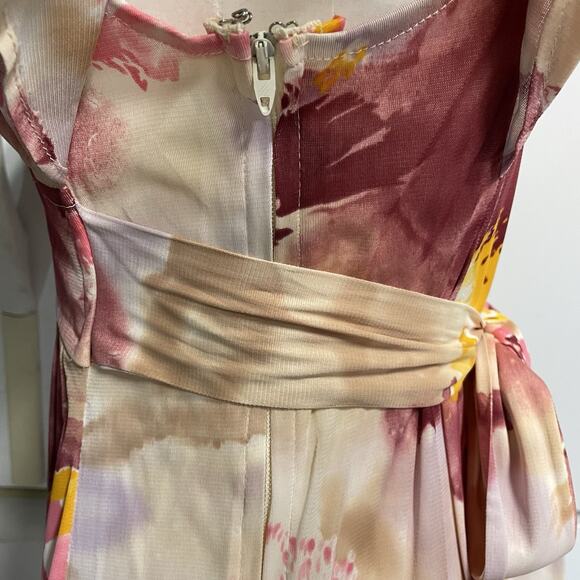 Vintage Maxi Dress Size 11 Small Abstract Print Flutter Sleeves Boho 60s 70s - Picture 5 of 9